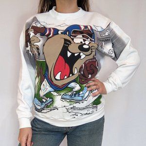 VINTAGE | 90s ORIGINAL Looney Tunes FREEZE Football Crewneck Sweatshirt M